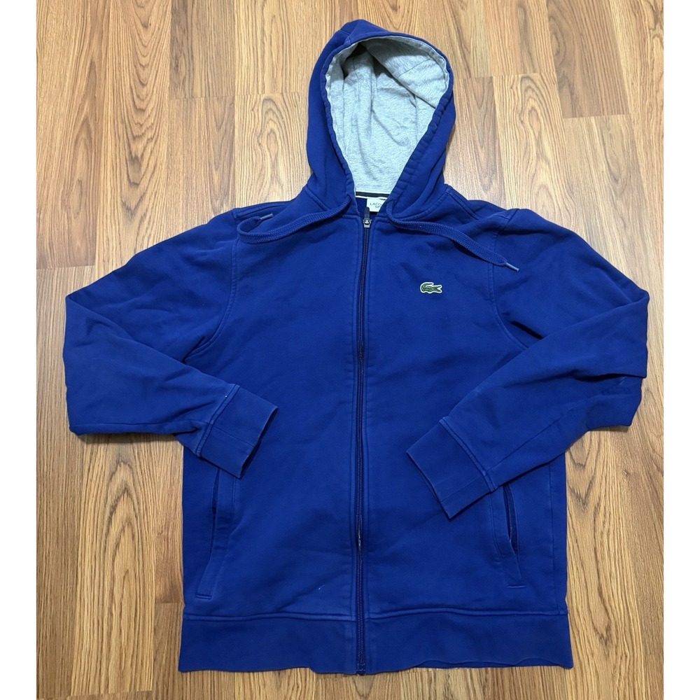 Lacoste Sport Hoodie Mens Small Blue Full Zip Sweatshirt Croc Logo Pockets